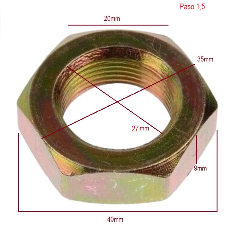 Tuerca Husillo Hexagonal 27mm Paso 1.54