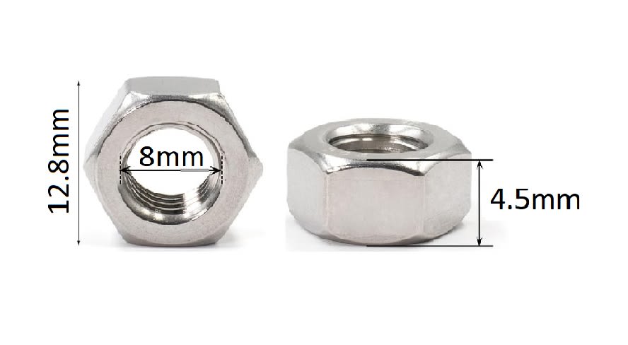 Tuerca Hexagonal A2-70 M8x12.8x 4.5mm Inox. Hilo 1.252
