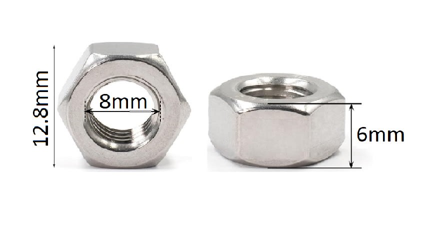 Tuerca Hexagonal A2-70 M8x12.8x6mm Inox. Hilo 1.254