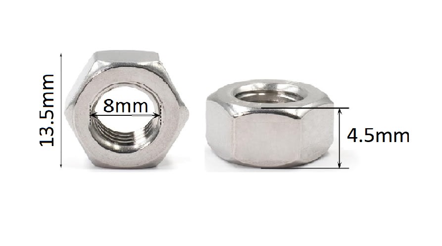 Tuerca Hexagonal A2-70 M8x13.5x4.5mm Inox. Hilo 1.253