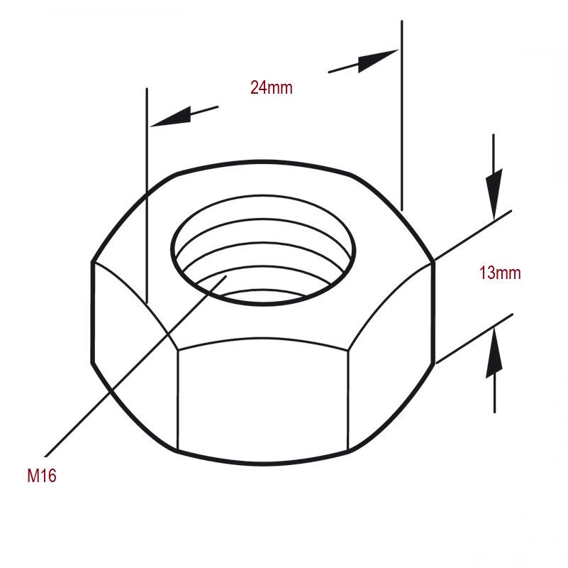 Tuerca DIN 934 Hexagonal M16 Negro4