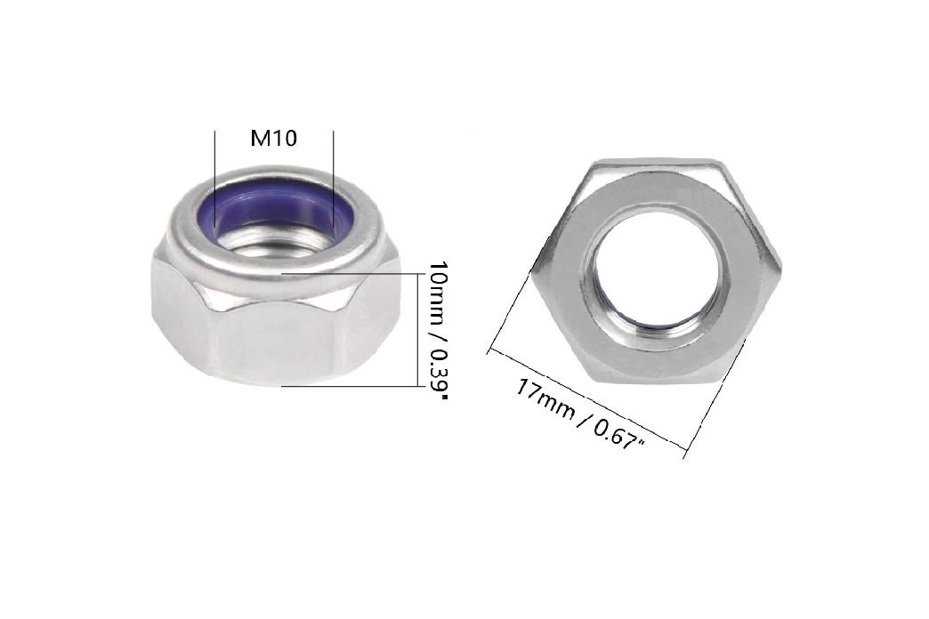 Tuerca Hexagonal M10 Con Seguro Nylon Paso 1.5 x 10 Unid3