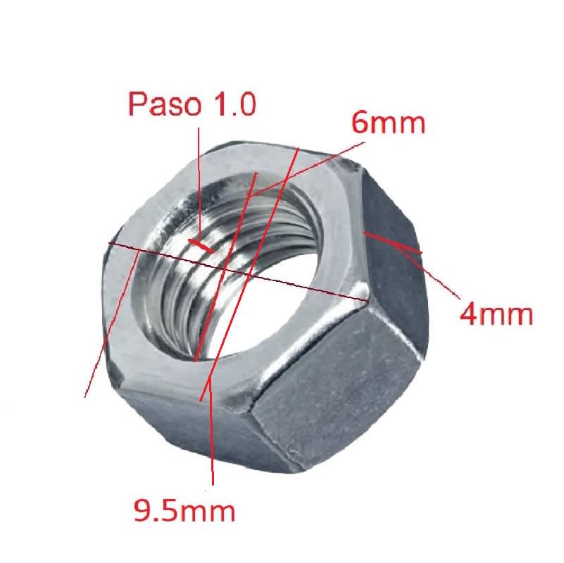 Tuerca Hexagonal M6 Inox. Paso 1.03