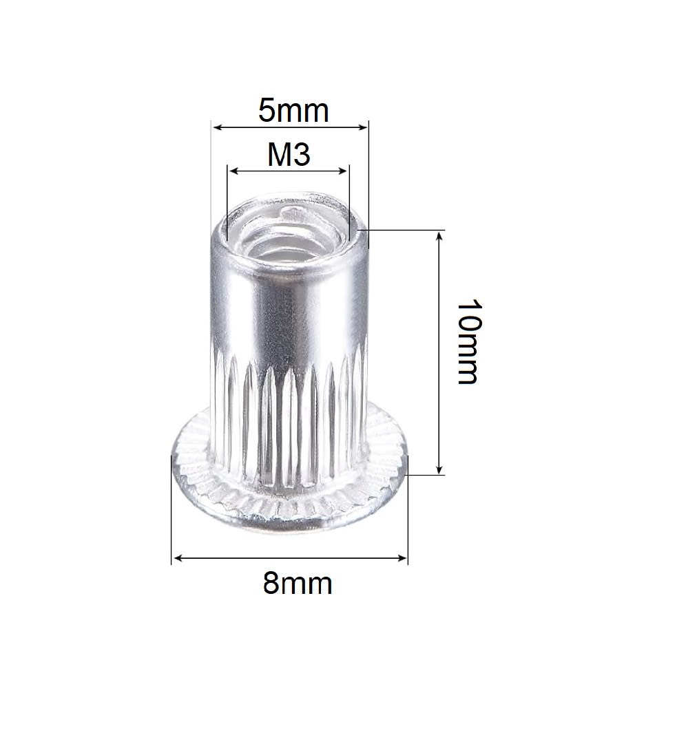 Tuerca Remache Roscado Aluminio Cabeza Plana M3 x 5 Unid.4