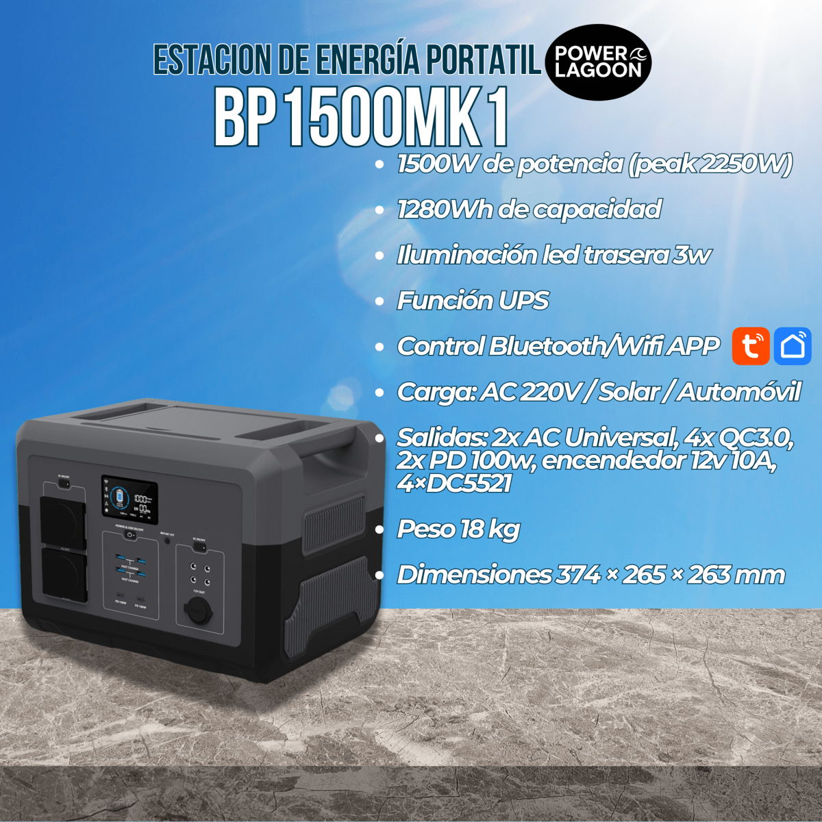POWER LAGOON BP1500MK1 – Estación de Energía Portátil 1500W / 1280Wh2