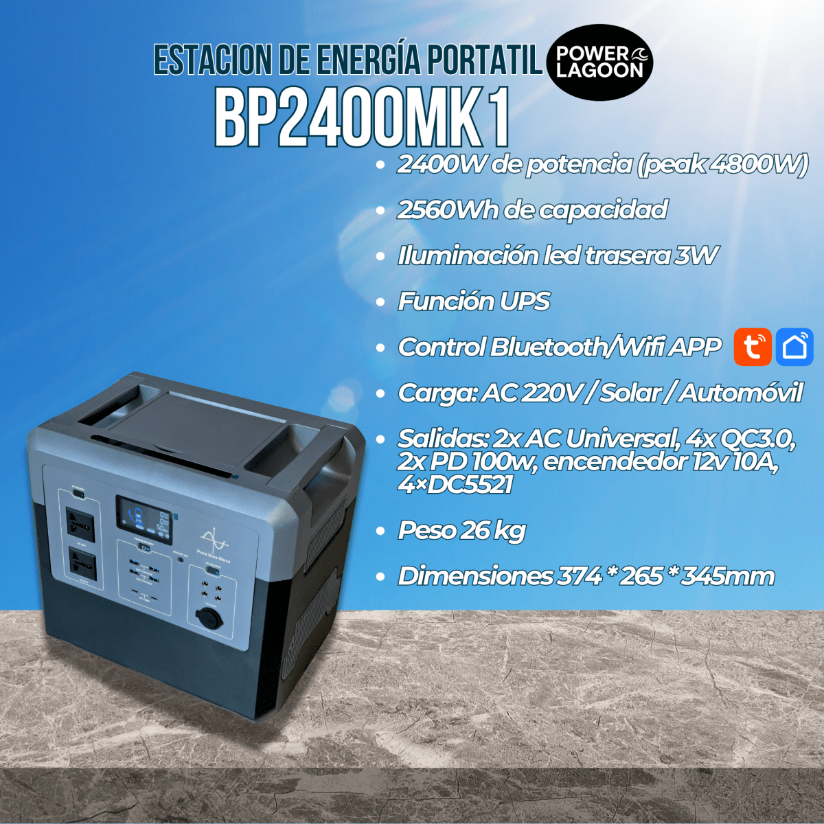 POWER LAGOON BP2400MK1 – Estación de Energía Portátil 2400W / 2560Wh2