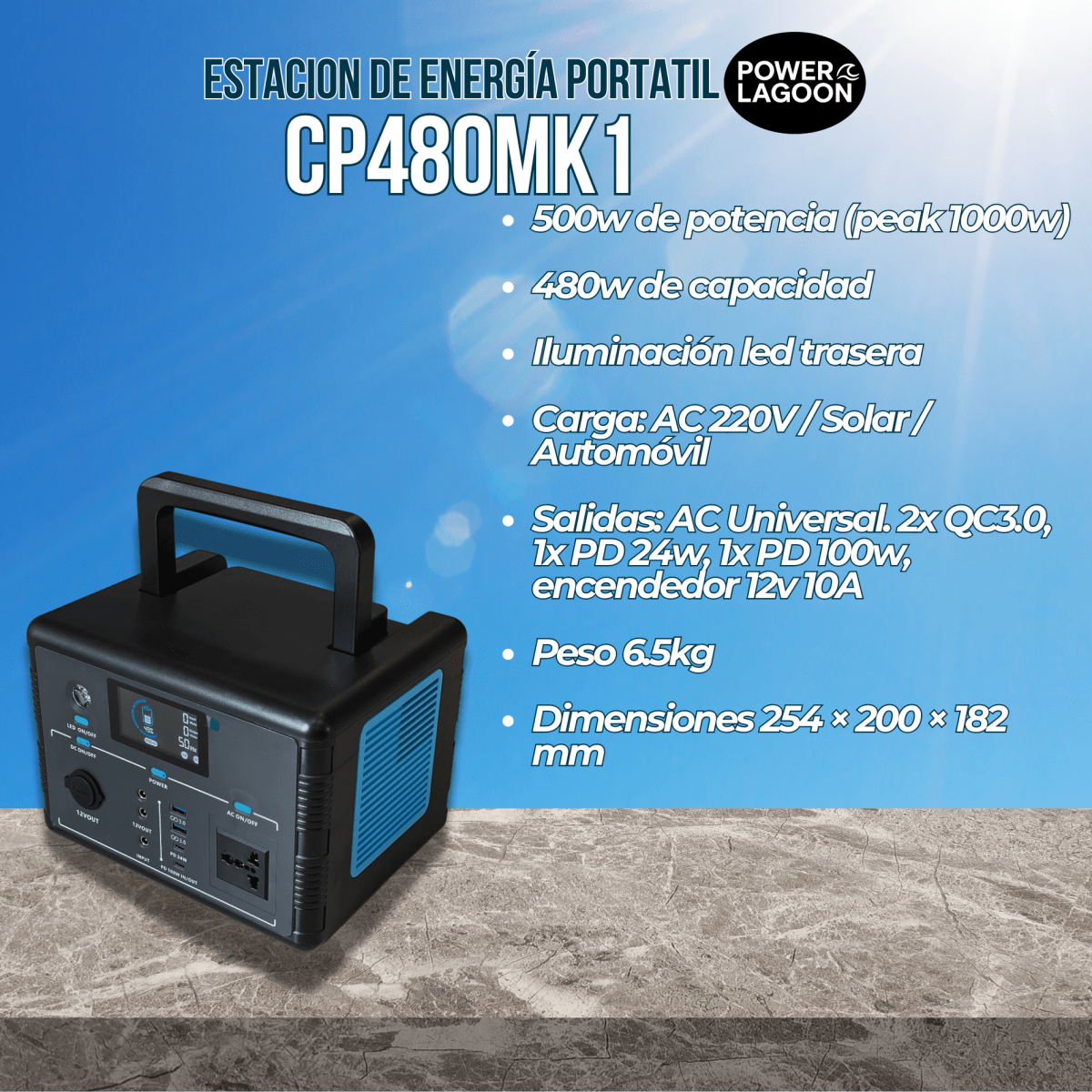 POWER LAGOON CP480MK1 – Estación de Energía Portátil 500W / 480Wh2