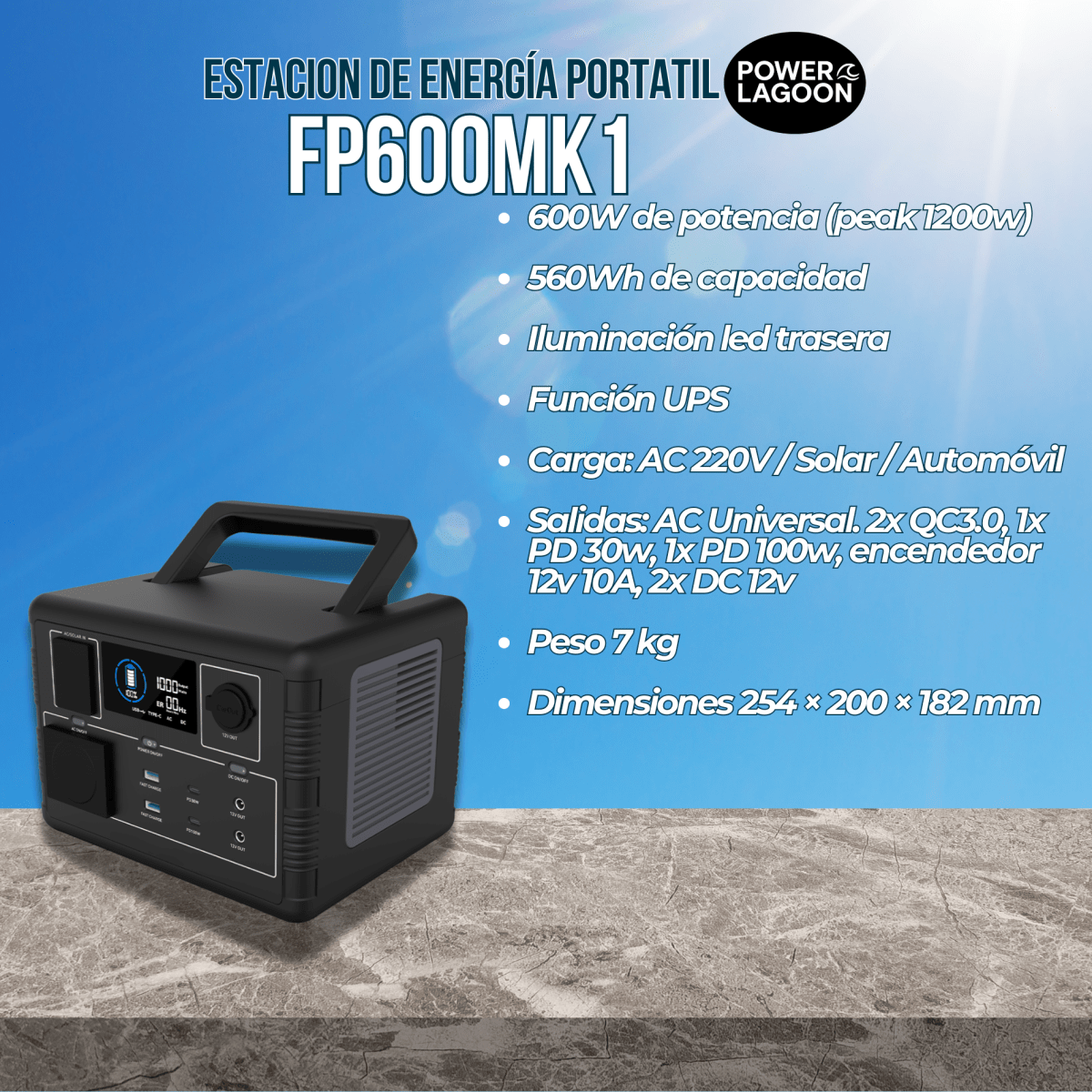 POWER LAGOON FP600MK1 – Estación de Energía Portátil 600W / 560Wh2
