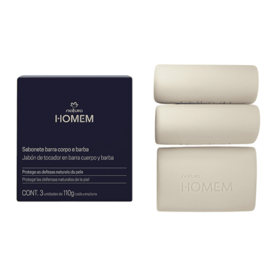 CAJA DE JABONES HOMEM 2 EN 1 PARA CUERPO Y BARBA 3 UND1