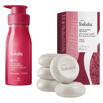 DUO CEREZA Y AVELLANA CREMA CORPORAL + CAJA DE JABONES1