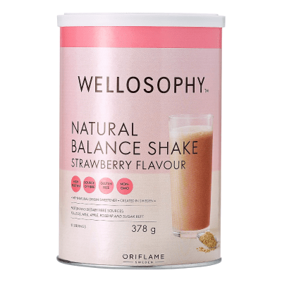 POLVO PARA BEBIDA RICA EN PROTEINAS MERIENDAS FRESA WELLOSOPHY ORIFLAME 378 GR1