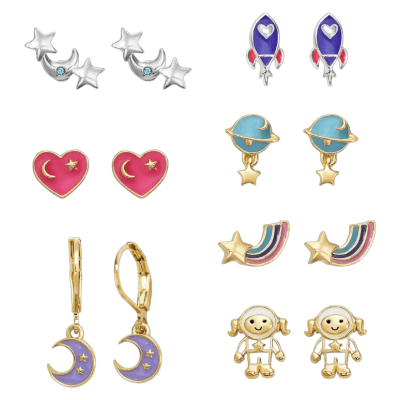SET 7 PARES DE ARETES FI SPACE GIRL ESIKA1