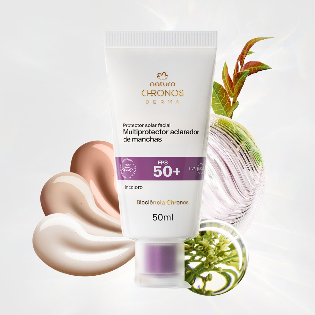 PROTECTOR SOLAR FACIAL MULTIPROTECTOR ACLARADOR DE MANCHAS FPS 50+ CHRONOS TONO 4 OSCURO 50 ML3
