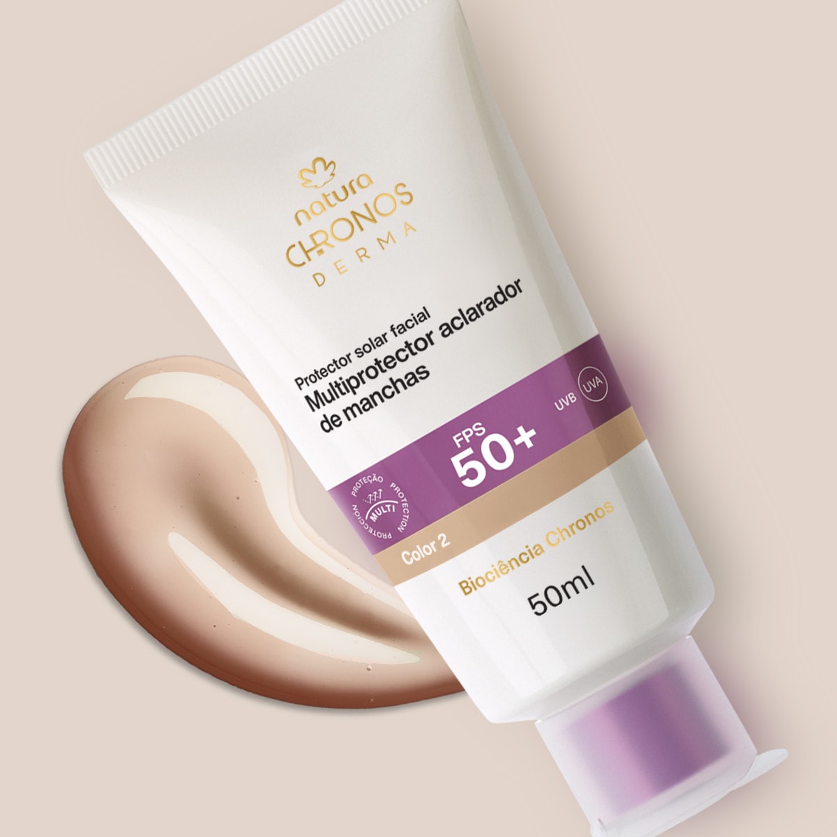 PROTECTOR SOLAR FACIAL MULTIPROTECTOR ACLARADOR DE MANCHAS FPS 50+ CHRONOS TONO 2 CLARO 50 ML2