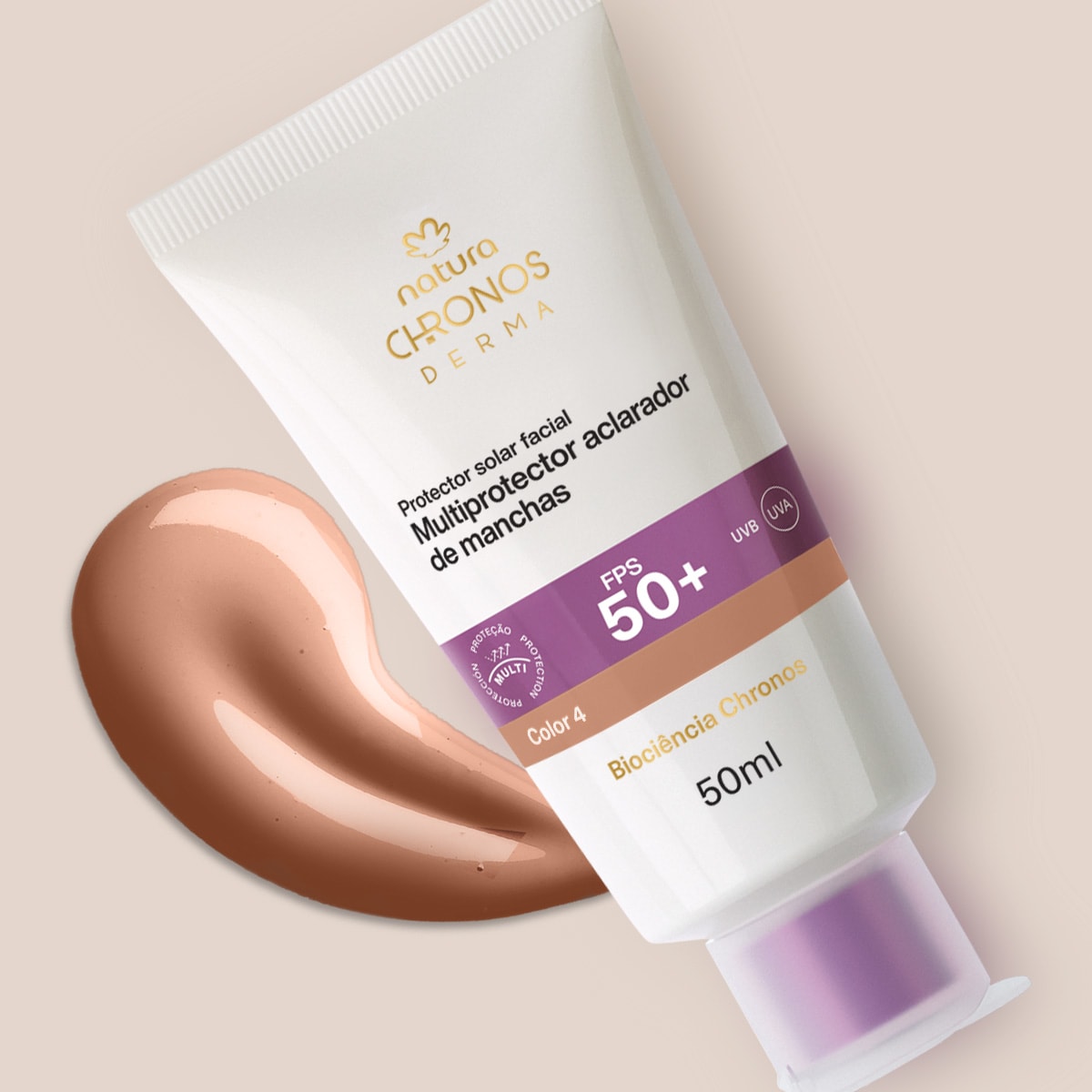 PROTECTOR SOLAR FACIAL MULTIPROTECTOR ACLARADOR DE MANCHAS FPS 50+ CHRONOS TONO 4 OSCURO 50 ML2