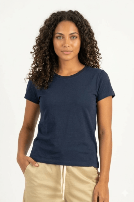 Polo de Bambu Pima cuello redondo manga corta mujer pacific blue1
