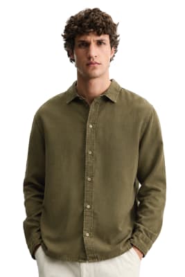 Camisa clásica de algodón manga larga hombre militar claro1