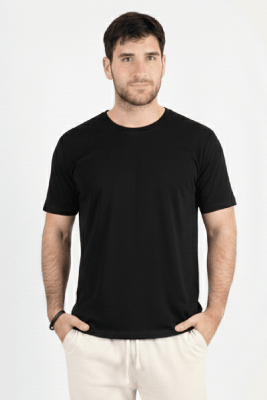 Polo de Bambu Pima cuello redondo manga corta hombre black1