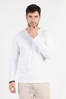 Polo de Bambu Pima cuello redondo manga larga hombre white1