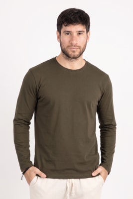 Polo de Bambu Pima cuello redondo manga larga hombre dark moss1