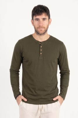 Polo de Bambu Pima Henley manga larga hombre dark moss1