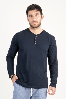 Polo de Bambu Pima Henley manga larga hombre  pacific blue1