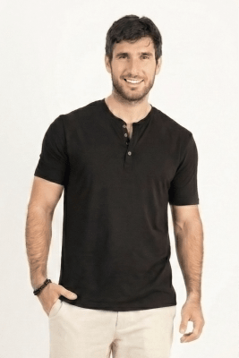 Polo de Bambu Pima Henley manga corta hombre black1