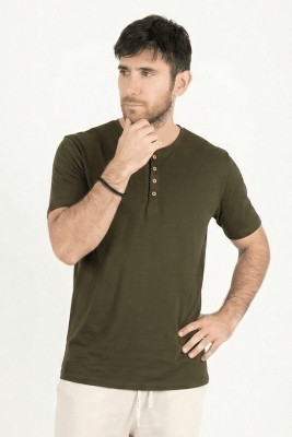 Polo de Bambu Pima Henley manga corta hombre dark moss1