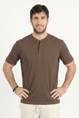 Polo de Bambu Pima Henley manga corta hombre safari brown1