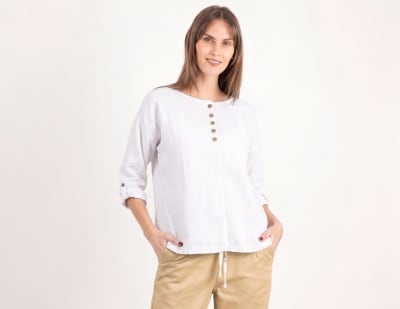 Blusa de Algodón Fátima manga tres cuartos mujer blanco1