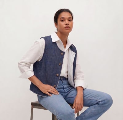 Chaleco de Algodón Peruano reversible mujer - denim1