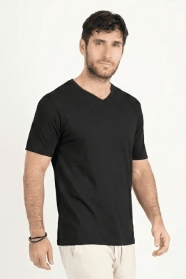 Polo de Bambu Pima cuello V manga corta hombre black1
