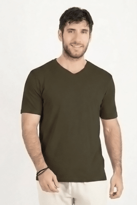 Polo de Bambu Pima cuello V manga corta hombre dark moss1
