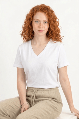 Polo de Bambu Pima cuello V manga corta mujer white1