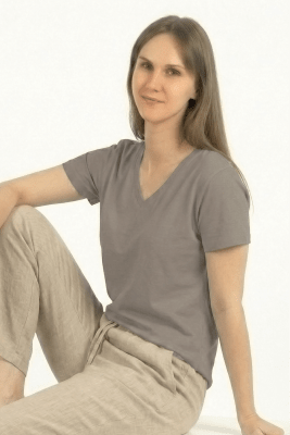 Polo de Bambu Pima cuello V manga corta mujer gris1