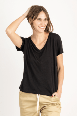 Polo de Bambu Pima V woman m/l black1