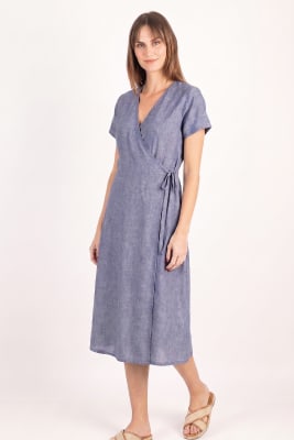 Vestido de lino envolvente azul1