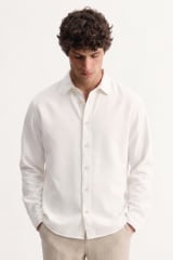 Camisa clásica de algodón manga larga hombre blanco