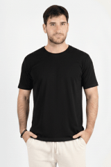 Polo de Bambu Pima cuello redondo manga corta hombre black