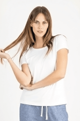 Polo de Bambu Pima cuello redondo manga corta mujer white