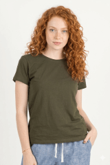 Polo de Bambu Pima cuello redondo manga corta mujer dark moss
