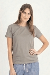 Polo de Bambu Pima cuello redondo manga corta mujer gris