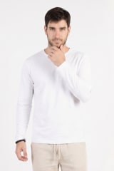 Polo de Bambu Pima cuello redondo manga larga hombre white