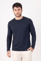 Polo de Bambu Pima cuello redondo manga larga hombre pacific blue