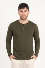 Polo de Bambu Pima Henley manga larga hombre dark moss