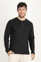 Polo de Bambu Pima Henley manga larga hombre black