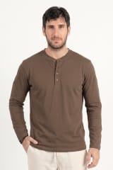 Polo de Bambu Pima Henley manga larga hombre safari brown
