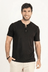 Polo de Bambu Pima Henley manga corta hombre black