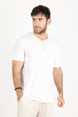Polo de Bambu Pima Henley manga corta hombre white