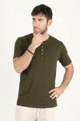 Polo de Bambu Pima Henley manga corta hombre dark moss